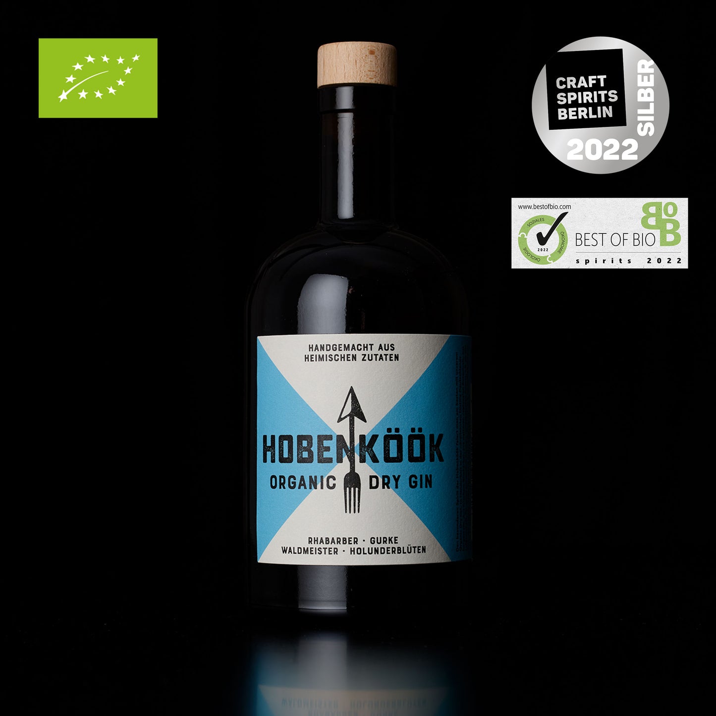 Hobenköök Organic Dry Gin 42% Vol. mit Gurke & Rhabarber. Best of Bio Gewinner. Gin 0,5L Flasche